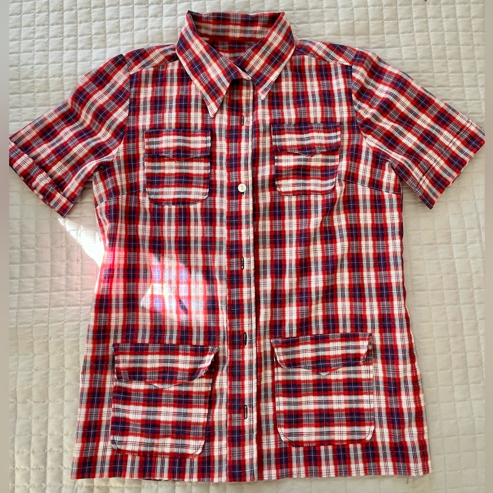 Women’s Red White and Blue Plaid Shirt - Picture 3 of 6